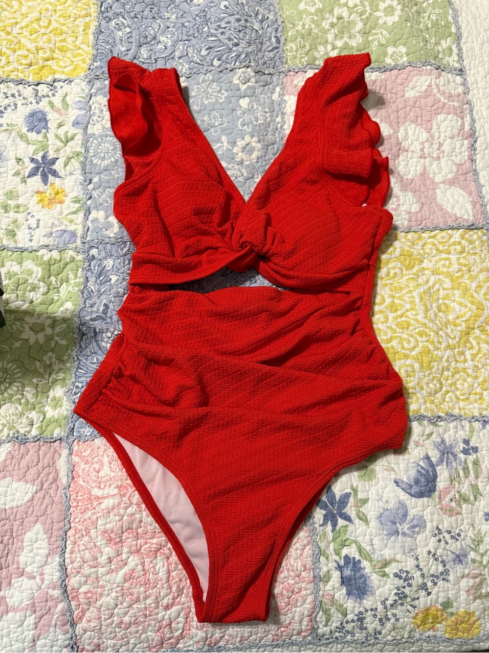 CUPSHE Women’s Red One-Piece Swimsuit with Ruffle Straps - size Small NWT